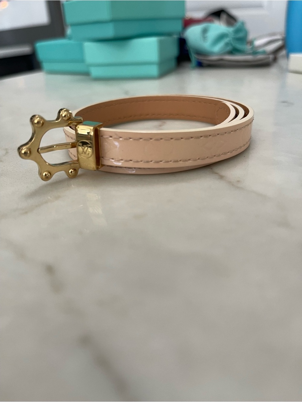 Louis Vuitton Polished Nude Patent Leather Bracelet with Gold Buckle